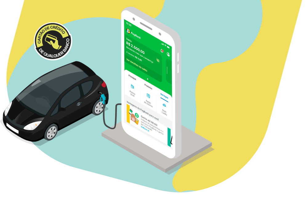 Ganhe R$ 10* no primeiro abastecimento com PagBank nos postos Shell e 2% do valor nos próximos.