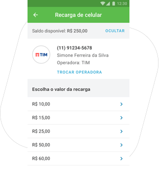 Recarga de Serviços Pré-Pagos usando o saldo da Conta Digital PagBank