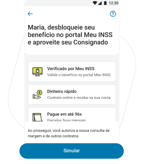 Toque no botão Simular para conferir os detalhes do empréstimo