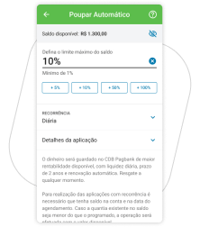 Defina a porcentagem para poupar e a recorrência