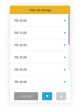 Escolha o valor da recarga e confirme