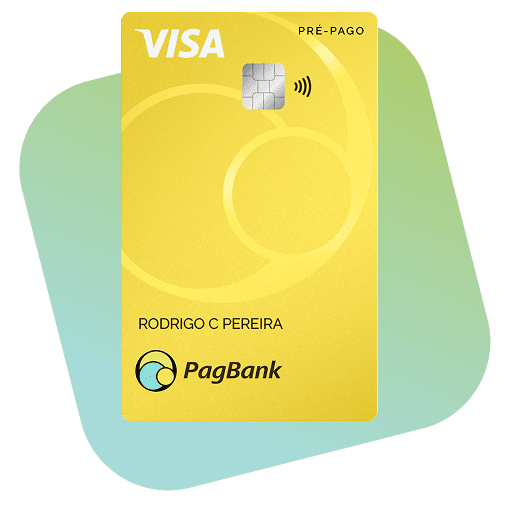 Cartão Pré-Pago Visa PagBank amarelo com tecnologia contactless, ideal para controle de gastos e compras no débito sem necessidade de conta bancária. Perfeito para quem busca praticidade e segurança em pagamentos digitais.