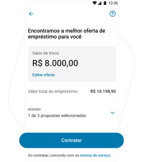 Confira os detalhes da proposta de empréstimo e toque em Contratar