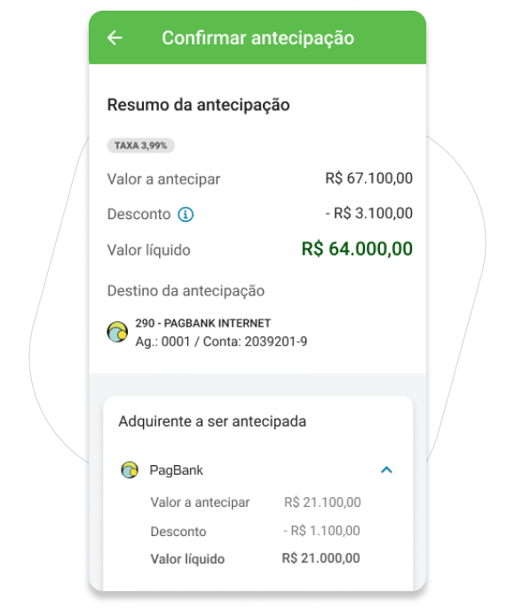 Confira o resumo da antecipação e toque em Confirmar Antecipação