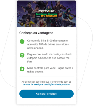 Imagem do app PagBank com a etapa de comprar créditos