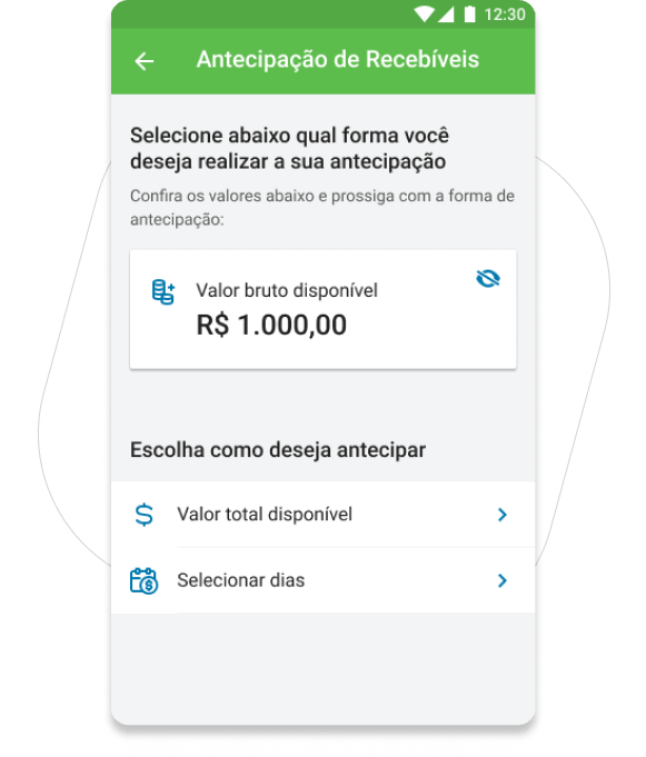Escolha a forma de antecipar, confira os dados e clique em Confirmar antecipação