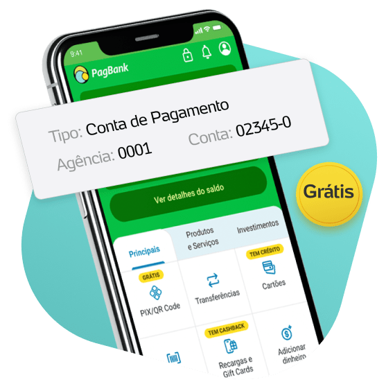 Tela do app PagBank exibindo opção de ter agência e conta