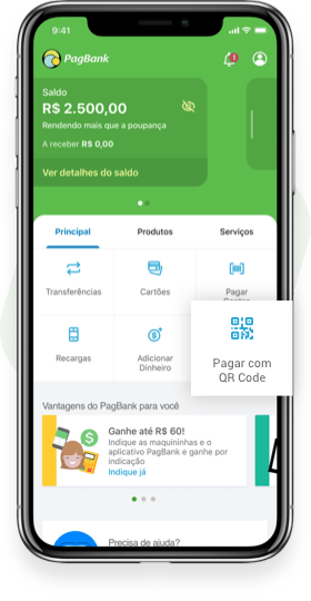 Abra o App PagBank e selecione a opção Pagar com QR Code.