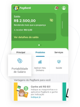 Abra o App PagBank e clique em Portabilidade de Salário.