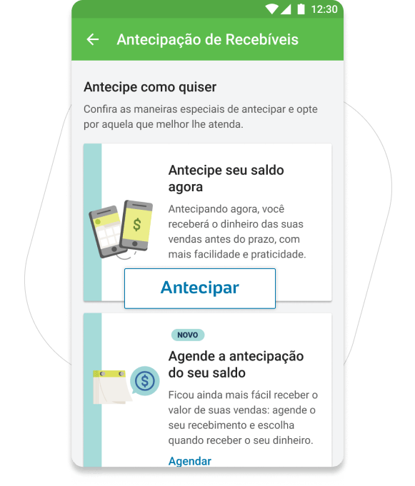 No campo Agende a antecipação do seu saldo, clique em antecipar