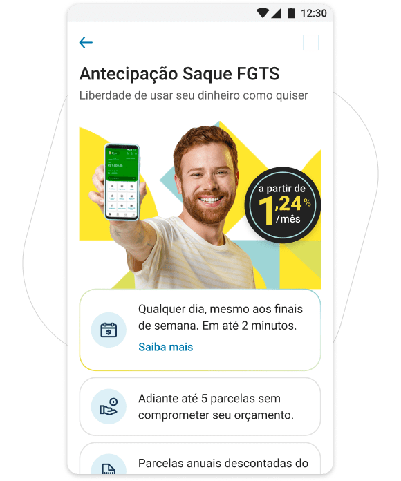 Simulação de antecipação do saque-aniversário FGTS no app PagBank com opção Contratar.