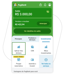 No App PagBank, na aba Investimentos, vá em Aplicar meu dinheiro