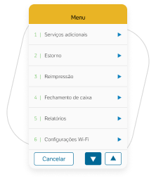 No Menu da Moderninha, selecione Pré-Autorização, Serviços adicionais e vá em Cancelar