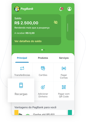 Abra o menu do App PagBank e toque em Recargas