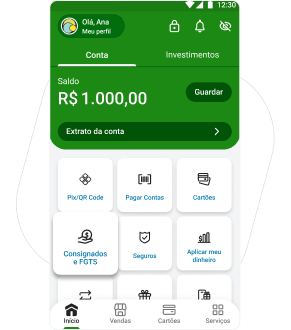 No app PagBank, entre em Produtos e Serviços e toque em Empréstimo Consignado