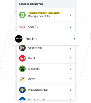 Imagem do app PagBank para selecionar os serviços de recargas