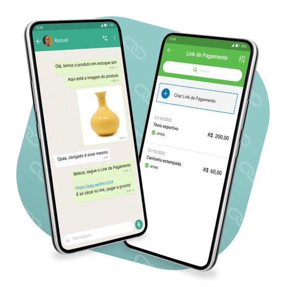Smartphone com App Pagbank apresentando a funcionalidade Link de Pagamento